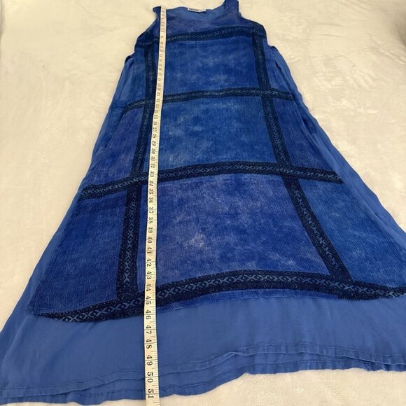 Chico's 90s Sleeveless Maxi Dress Artsy Boho Lagenlook Pockets Blue One Size - Picture 9 of 16